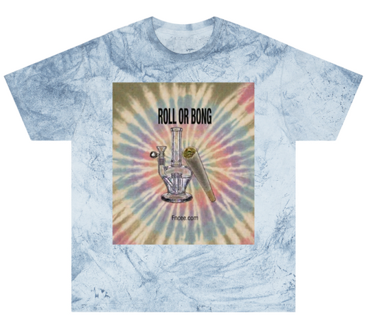 Tie-Dye 'Roll or Bong' Graphic Tee — Retro Psychedelic Smoking Shirt