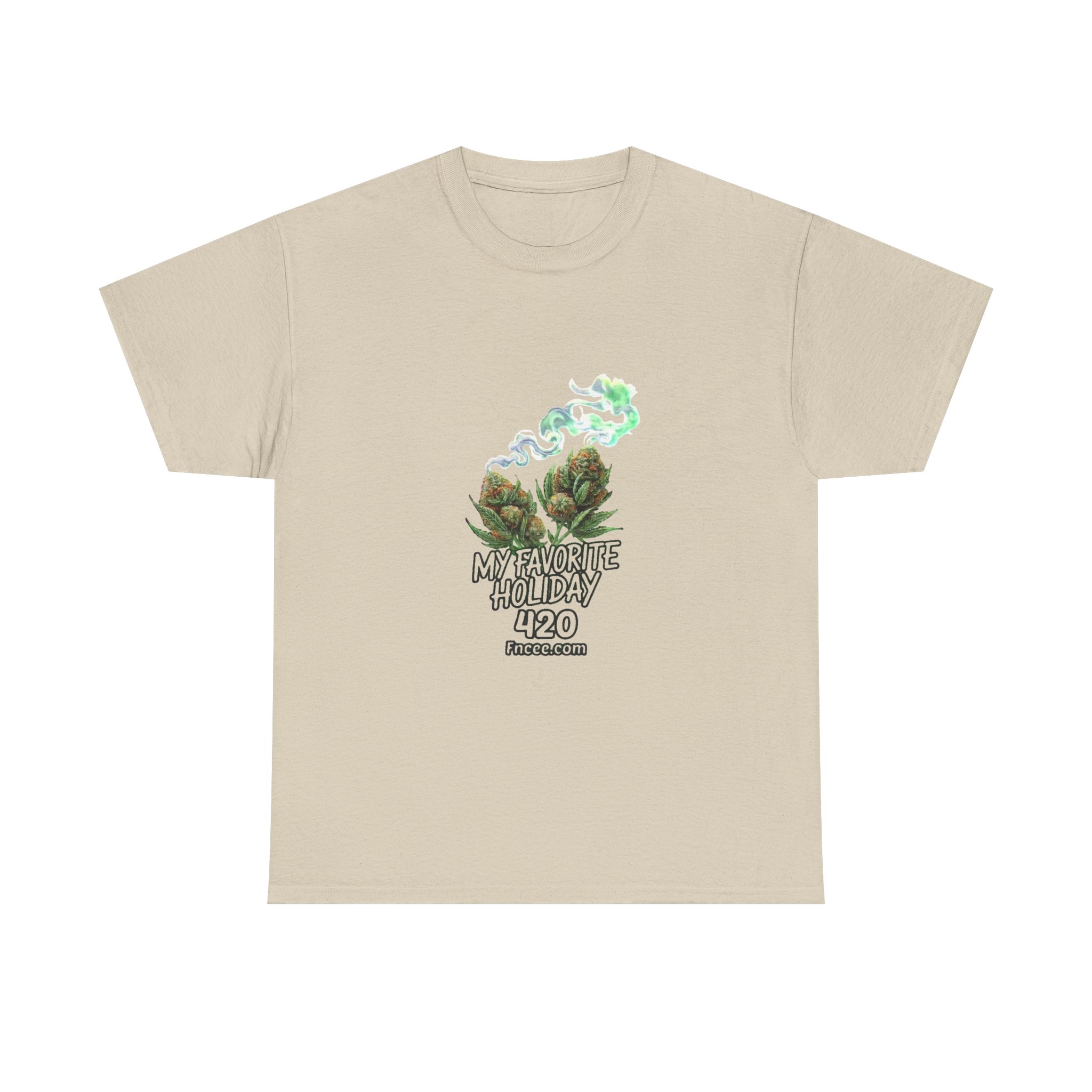 My Favorite Holiday 420 Tee — Green Smoke on Natural Cotton Shirt - Image 2