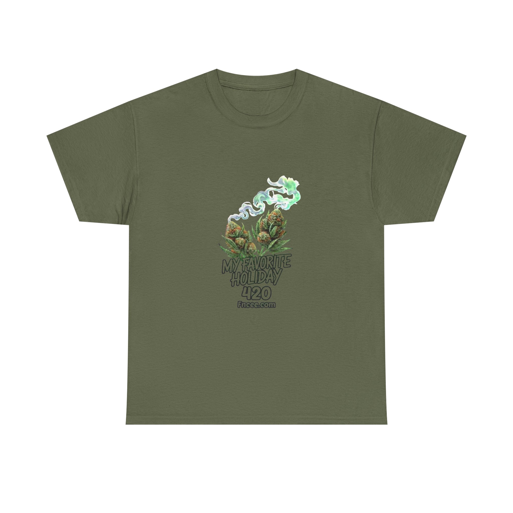 My Favorite Holiday 420 Tee — Green Smoke on Natural Cotton Shirt - Image 3